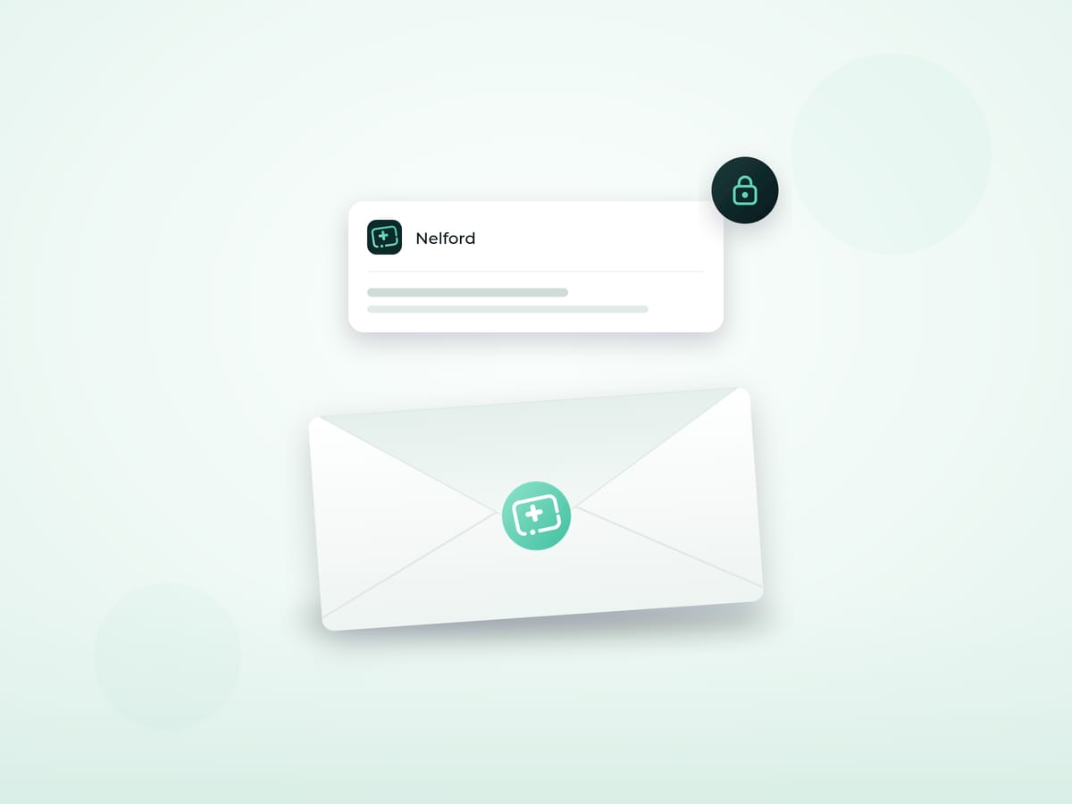 Illustration of a sealed envelope with the Nelford logo and a secure email notification